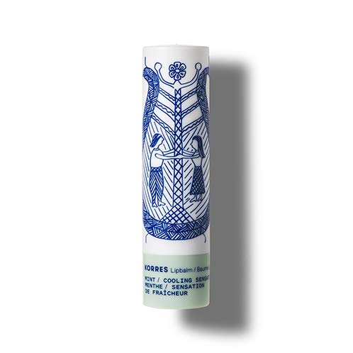 KORRES lifestyle image of model applying balm offering fresh mint sensation and natural shine benefit