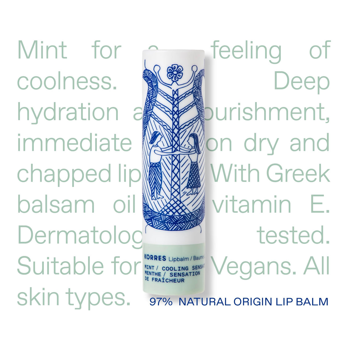 KORRES open cap and label detail emphasizing ingredient transparency and botanical formulation benefit