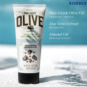 KORRES lotion being dispensed, showing fast-absorbing texture for quick hydration