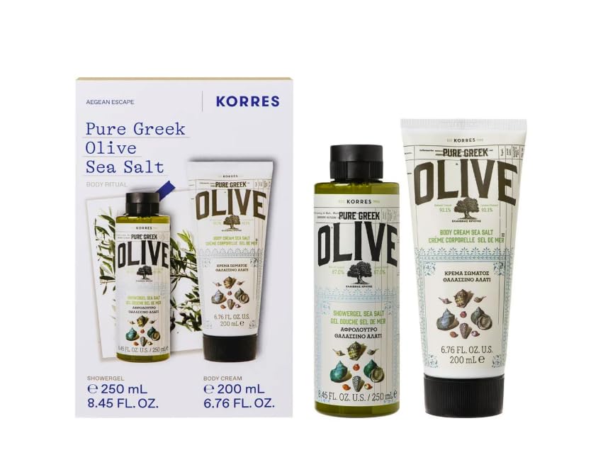 KORRES front packaging showing both shower gel and body milk, conveying hydration