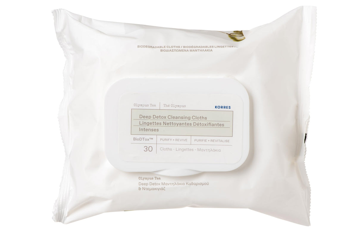 KORRES front packaging of 30-count wipes showing clean, travel-ready design and convenience