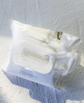 KORRES close-up of wipe texture demonstrating gentle exfoliation and effective makeup removal