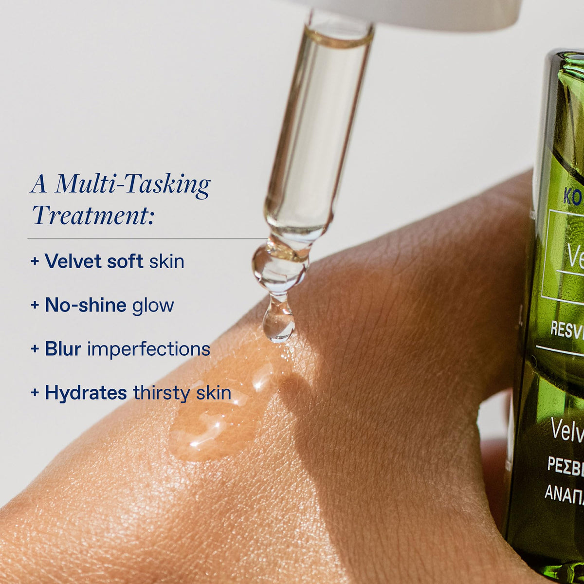 KORRES dropper dispensing Santorini Grape serum demonstrating precise application