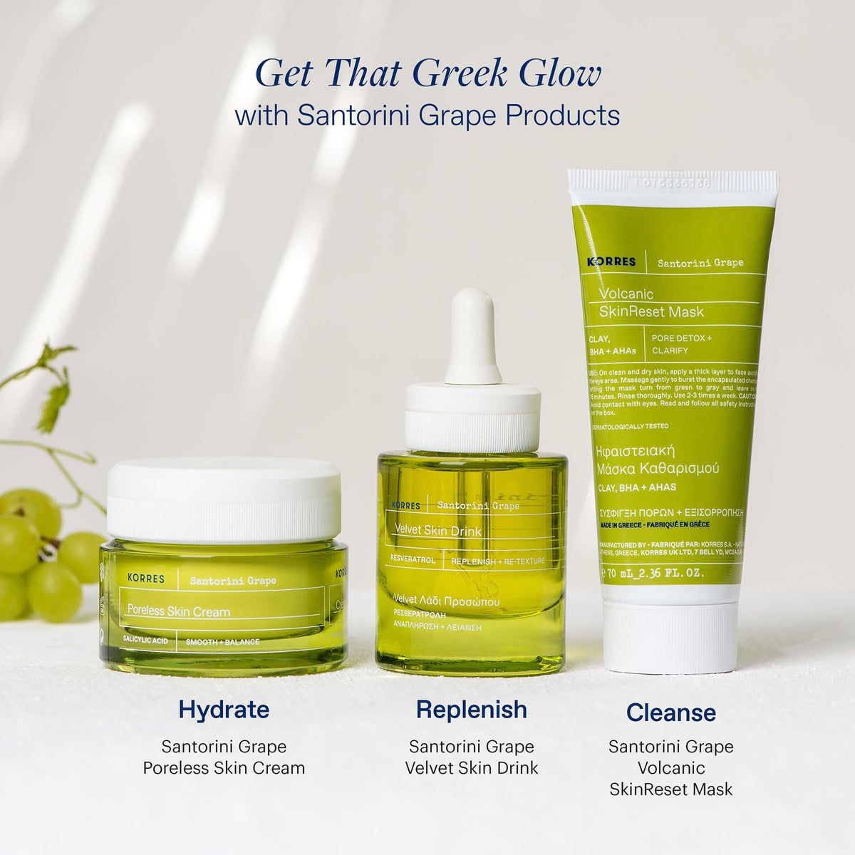 KORRES Santorini Grape serum staged on vanity showing everyday skincare use