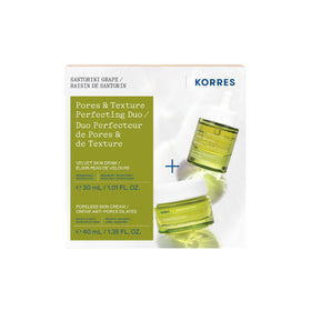 KORRES Santorini Grape set front packaging showing both products and eco jar benefit