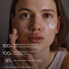 KORRES cream on hand being blended to illustrate smooth application and quick absorption