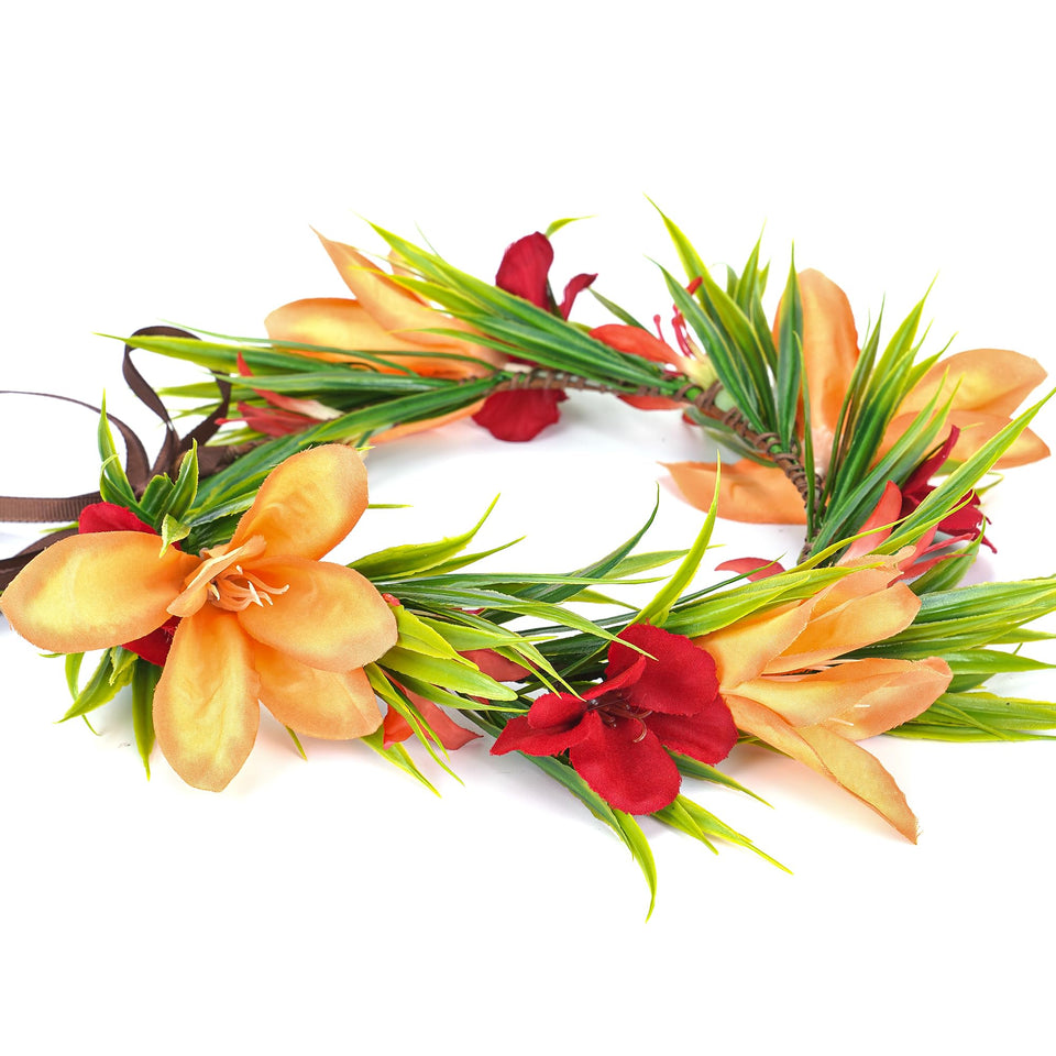 KorViSHOW flower crown front view showing colorful blooms and island style