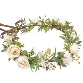 KorViSHOW front view of white flower crown headband shows elegant design and wearable beauty