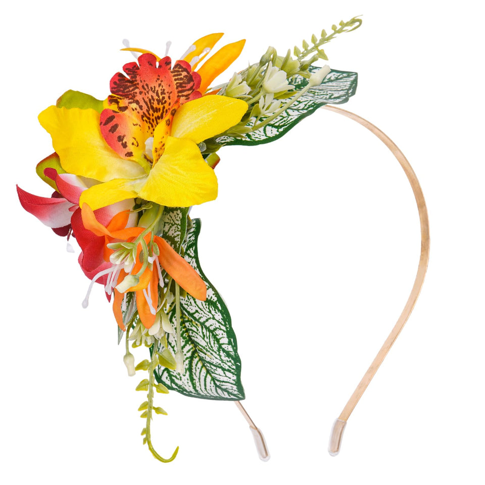 KorViSHOW front view of orchid headband showing vibrant tropical style and instant outfit upgrade
