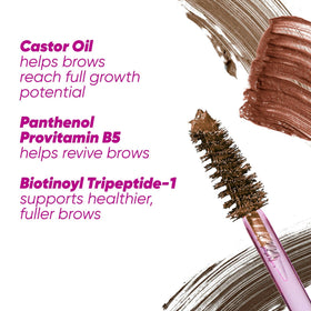 Kosas ingredient shot highlighting castor oil and panthenol for conditioned-looking brows benefit