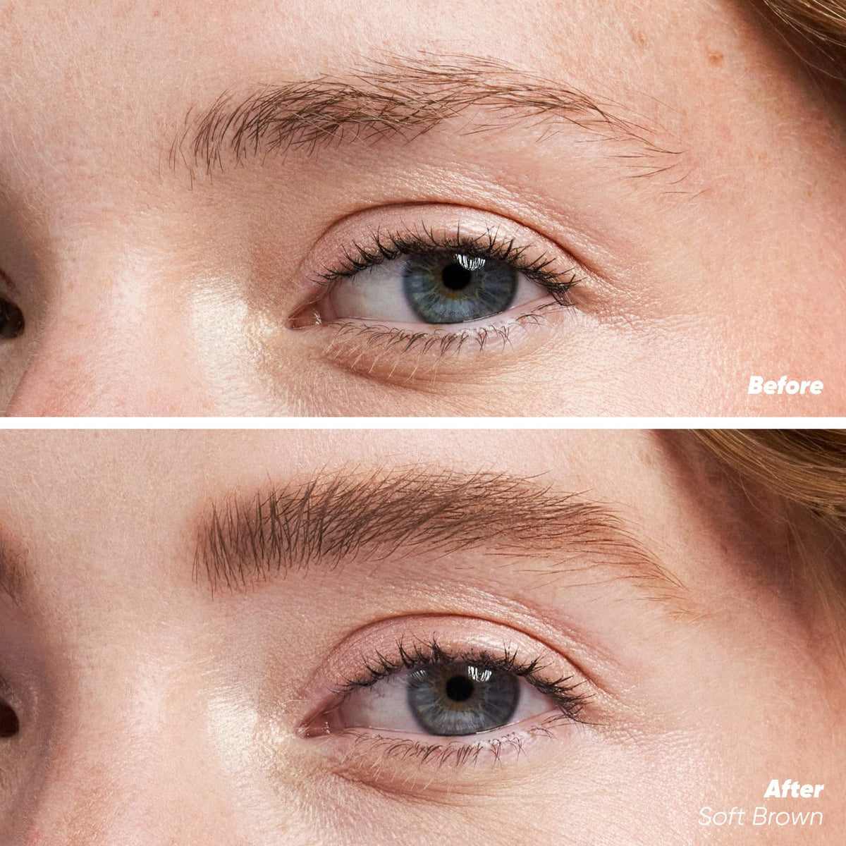Kosas Air Brow wand and precision spoolie demonstrating even application