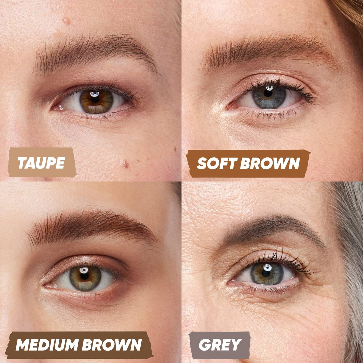 Kosas Air Brow swatch on skin showing Soft Brown buildable tint