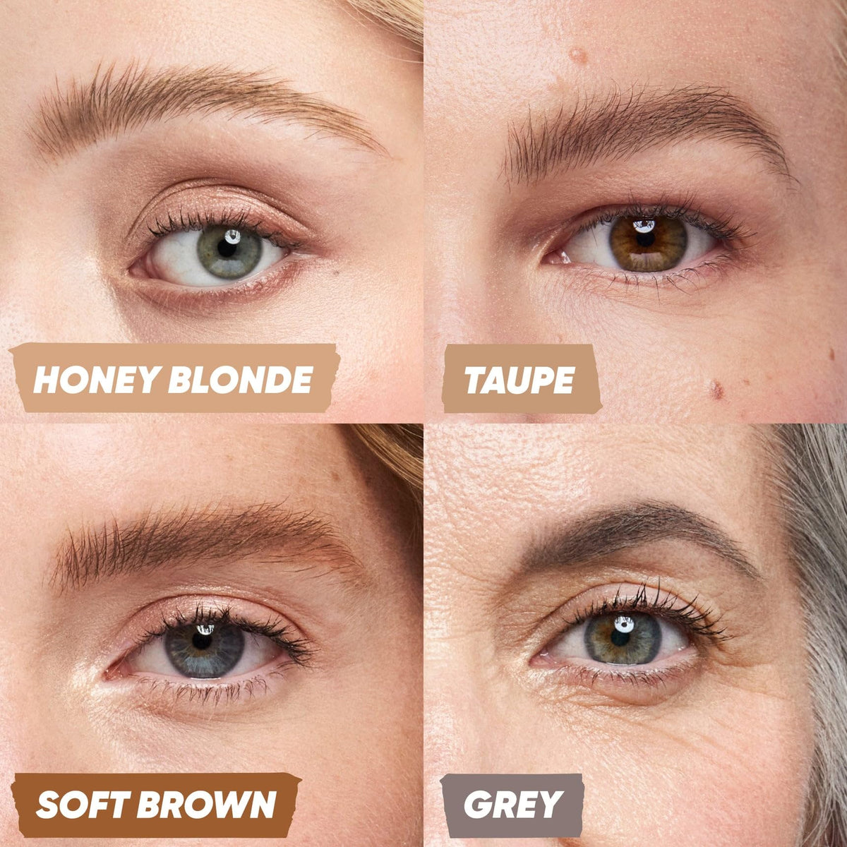Kosas Air Brow taupe applied on model for natural fluffy brows benefit