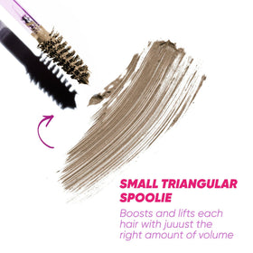 Kosas Air Brow taupe mousse-gel texture swipe showing buildable color