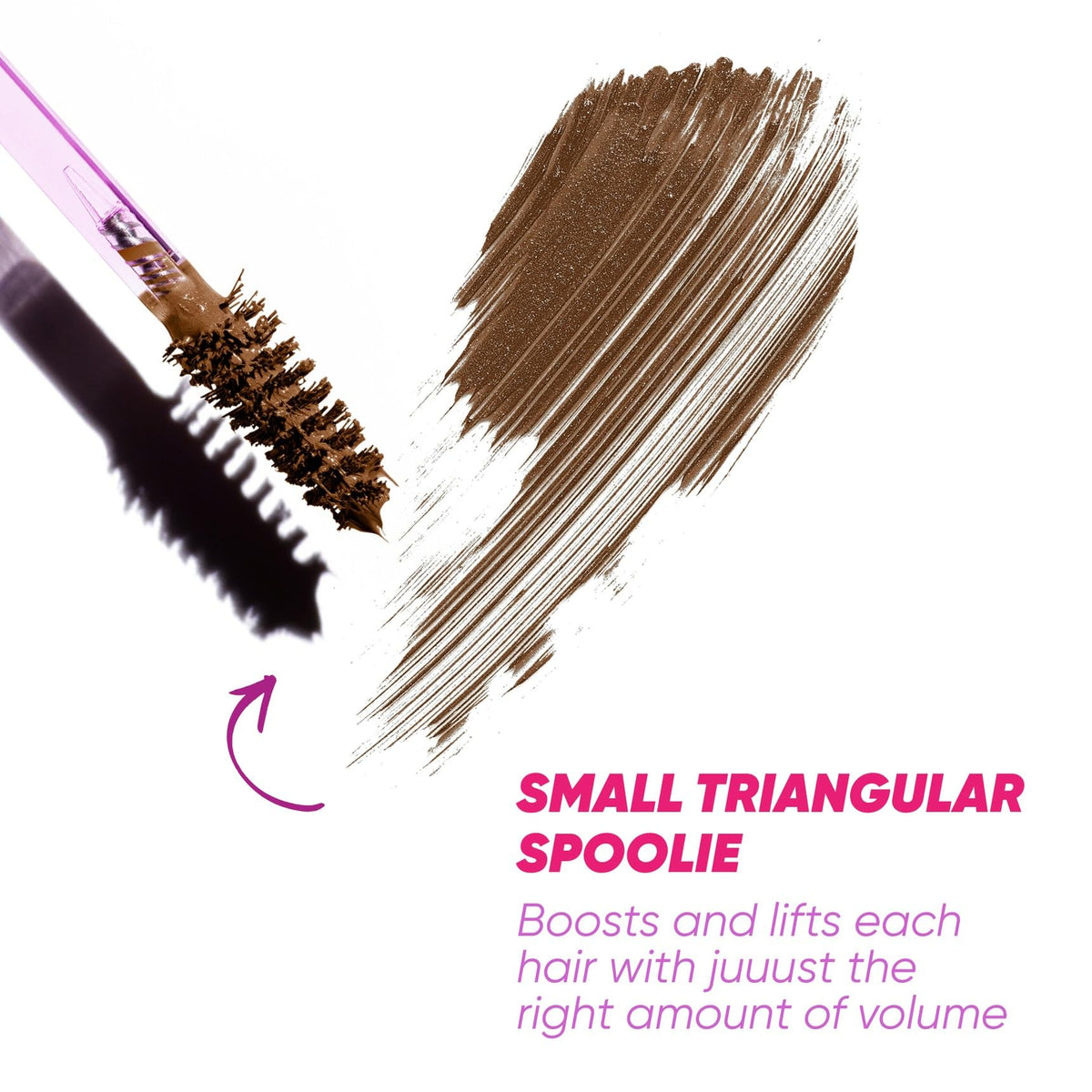 Kosas Air Brow mousse-gel texture on fingertip demonstrating lightweight buildable volume