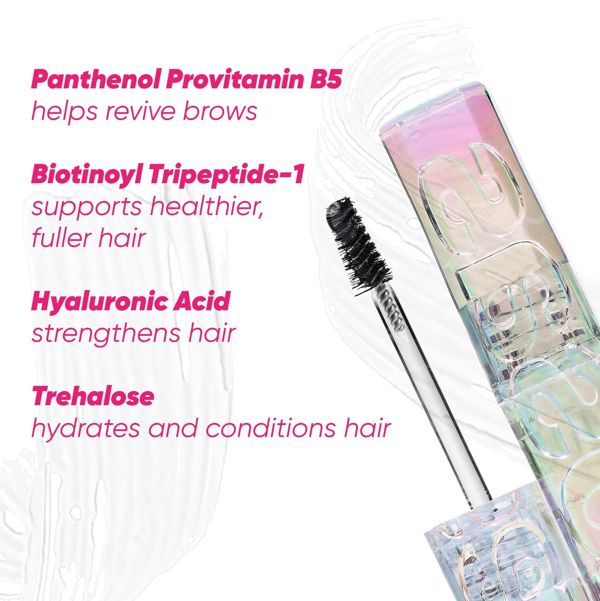 Kosas Air Brow label detail highlighting ingredients like castor oil and panthenol