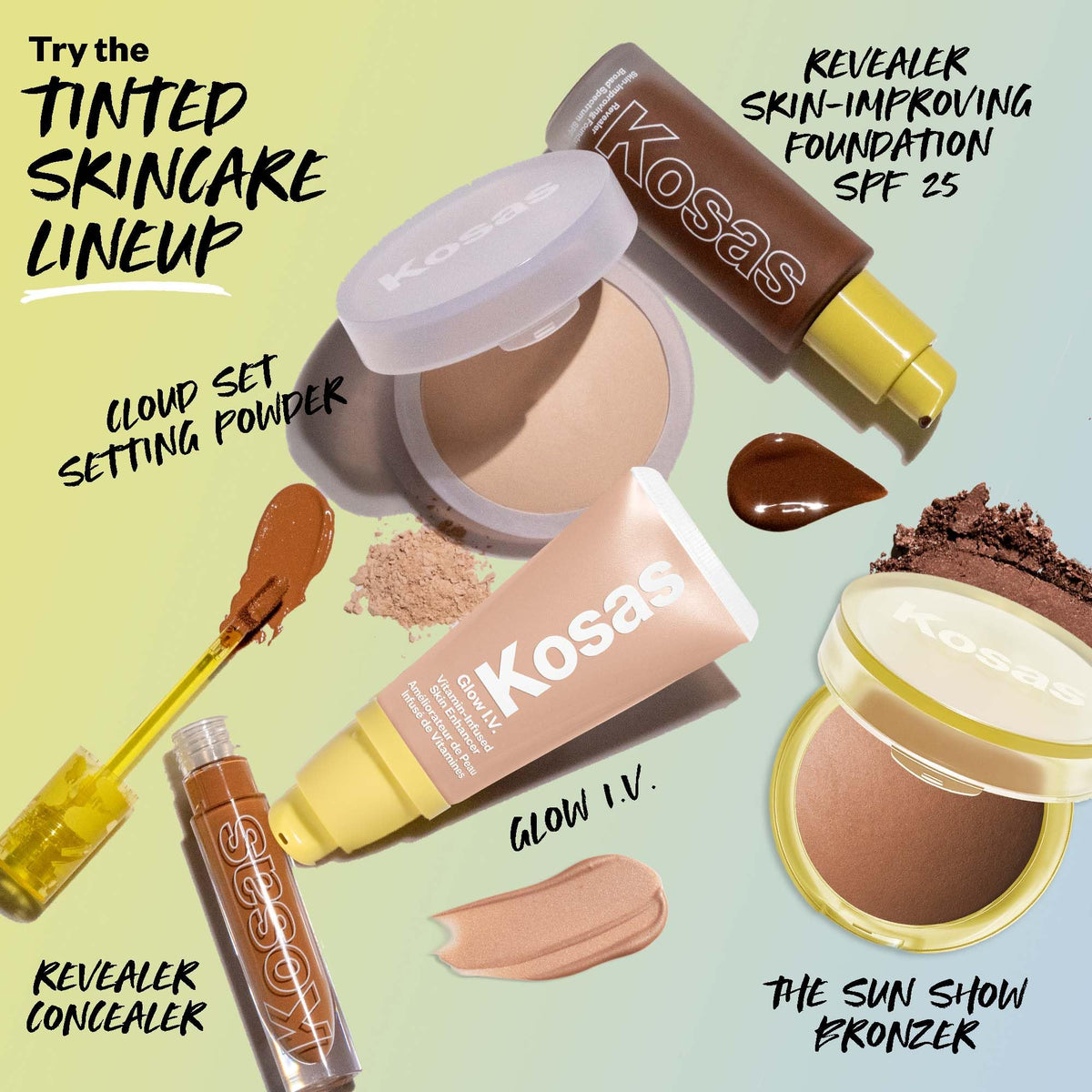 Kosas bronzer next to hand for scale showing compact travel-friendly benefit