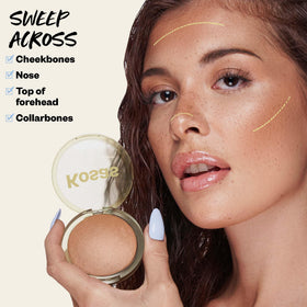 Kosas bronzer swatches on arm showing buildable shades for custom warmth
