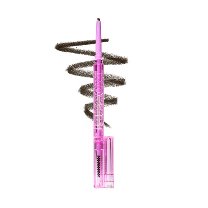 Kosas Brow Pop front packaging showing compact dual-ended pencil for travel convenience