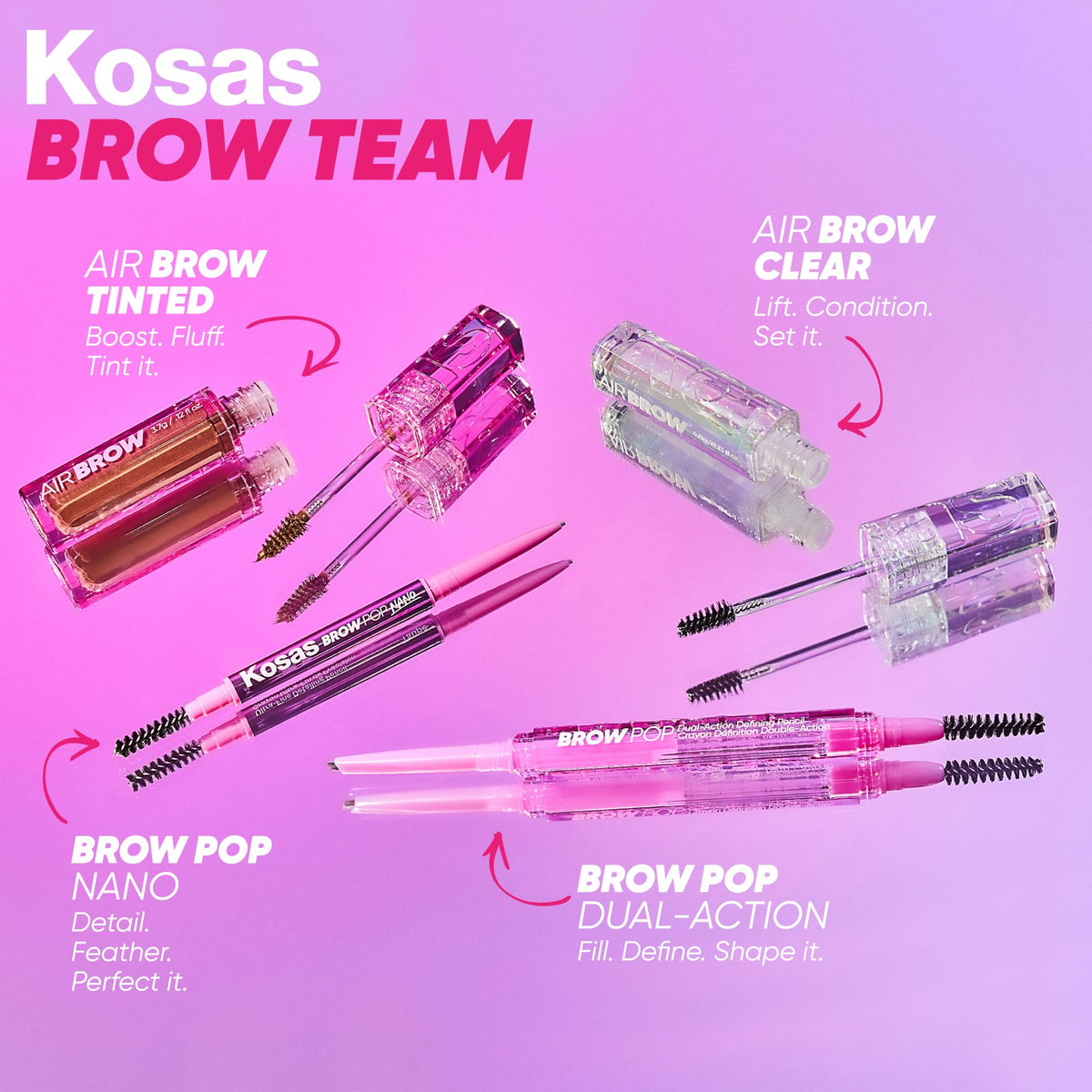 Kosas Brow Pop Nano cap and label shot shows clean vegan formula and branding
