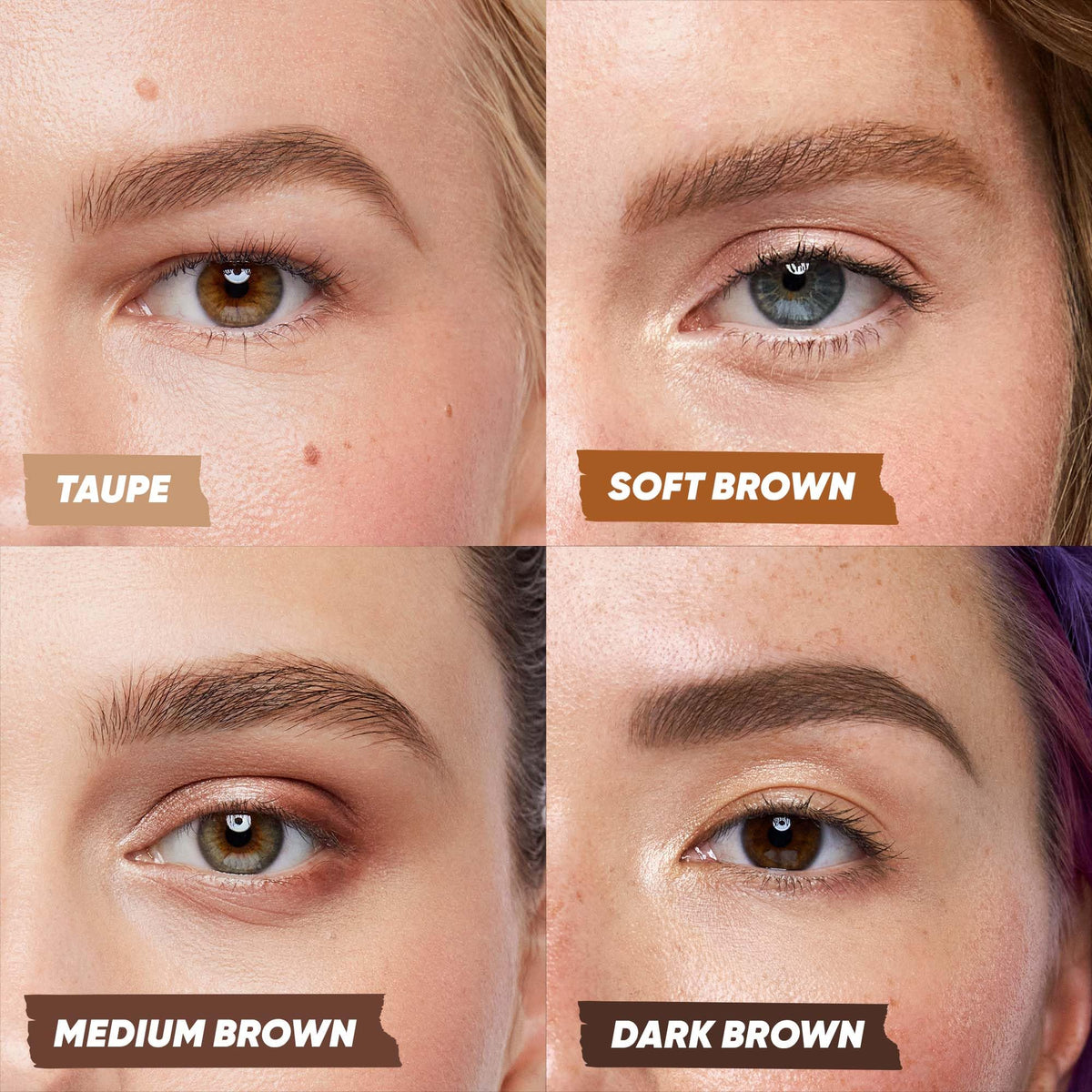 Kosas Brow Pop Nano spoolie detail demonstrates blending for feathered finish