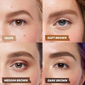 Kosas Brow Pop Nano spoolie detail demonstrates blending for feathered finish