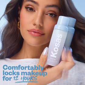 Kosas Cloud Set before and after on cheek, illustrating reduced pore appearance