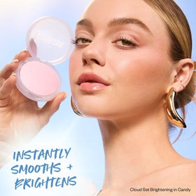 Kosas open compact displaying pink Candy pan and fine milled surface for brightening