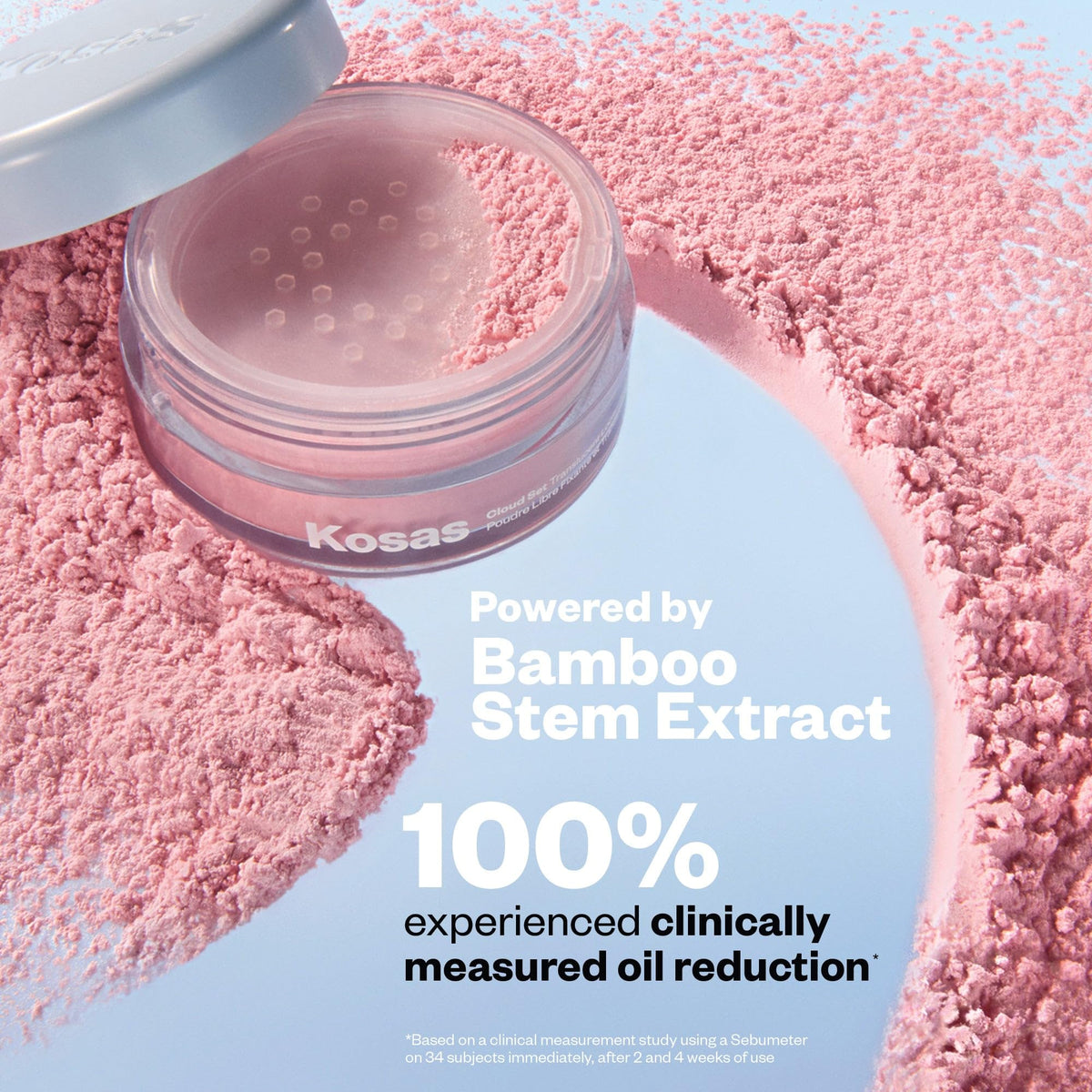 Kosas powder applied on skin close-up blurring pores for natural matte finish