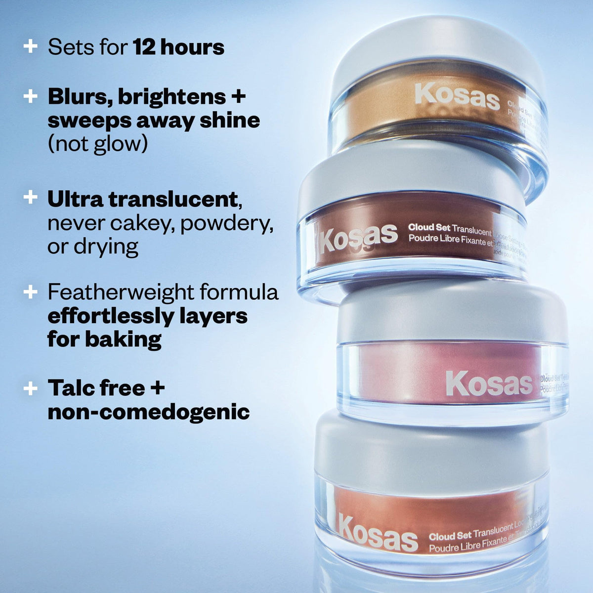 Kosas powder with brush demonstrating easy pickup and even application