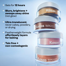 Kosas powder with brush demonstrating easy pickup and even application