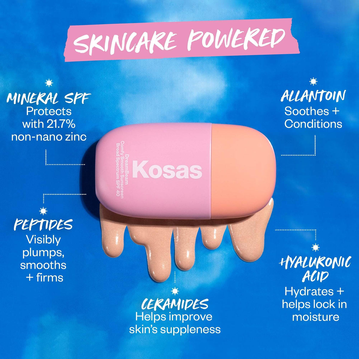 Kosas DreamBeam ingredients label with ceramides and hyaluronic acid benefits