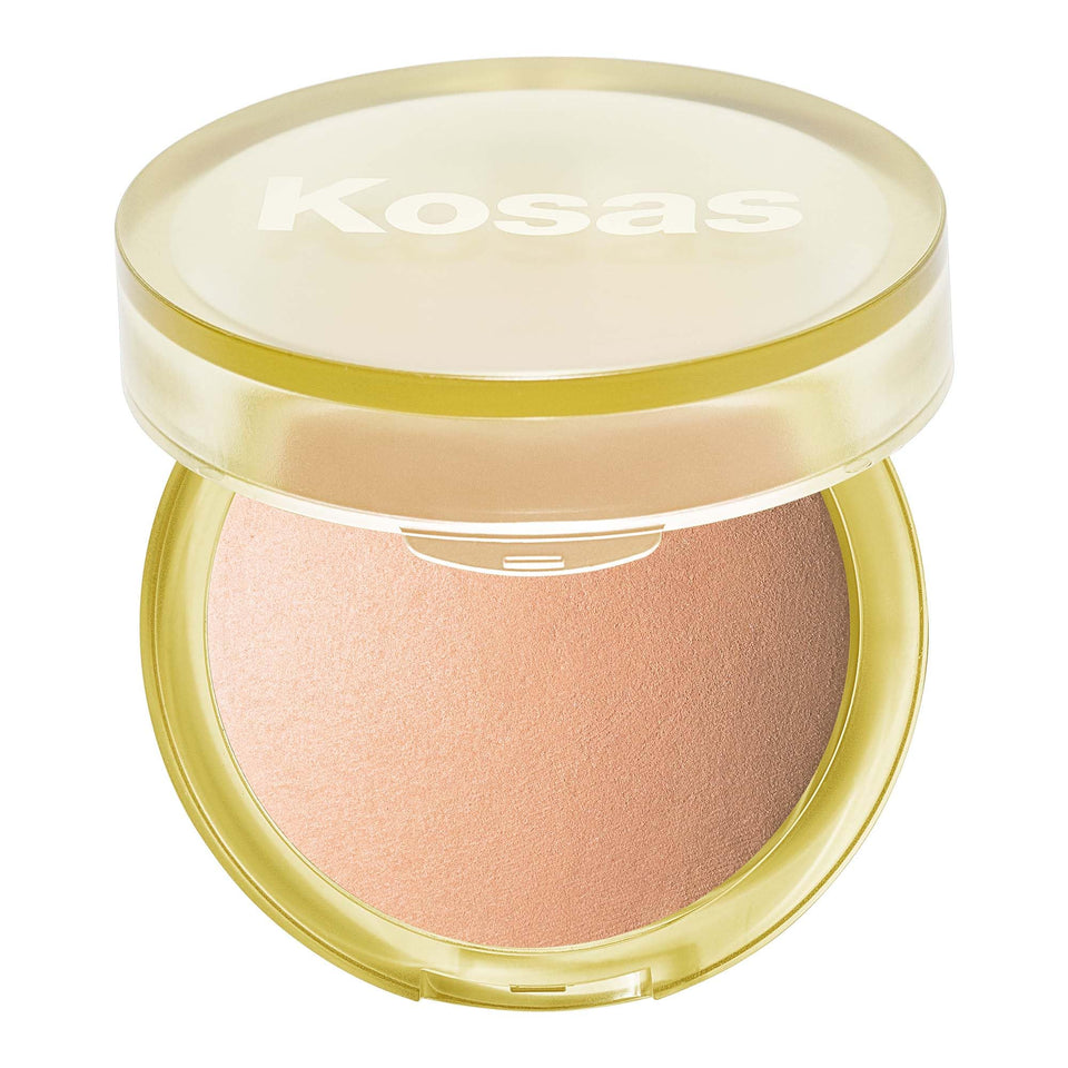 Kosas front pan showing baked bronzer and compact for instant warmth