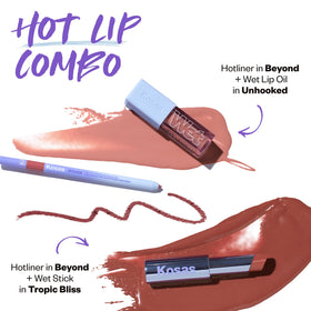 Kosas Hotliner applied on lips showing defined contour and hydrating finish