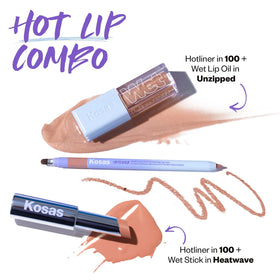 Kosas Hotliner applied on model for day-to-night polished lip appearance