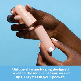 Kosas product in hand showing pocket-sized scale for easy on-the-go convenience