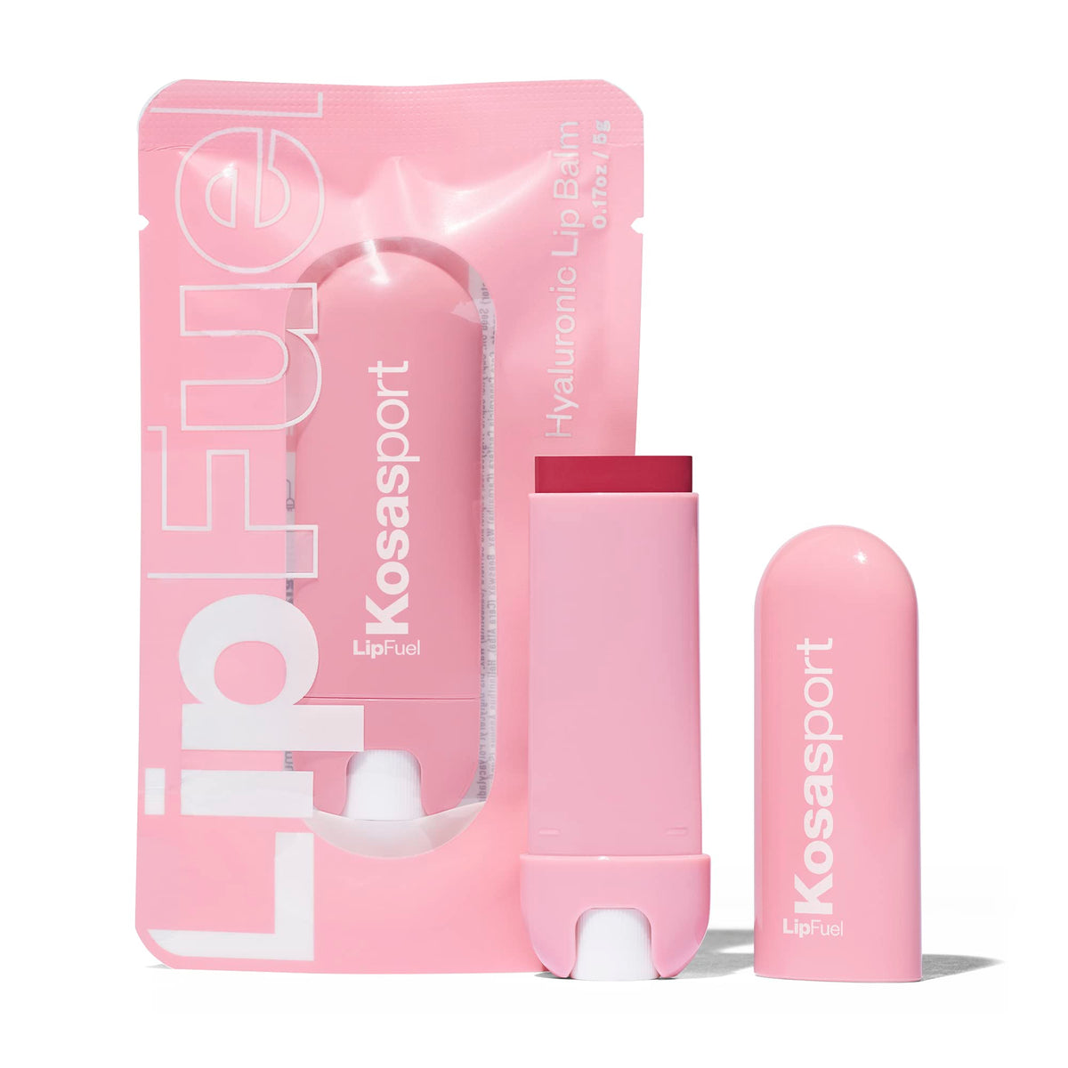 Kosas Lipfuel Rush front packaging showing compact slim design and color