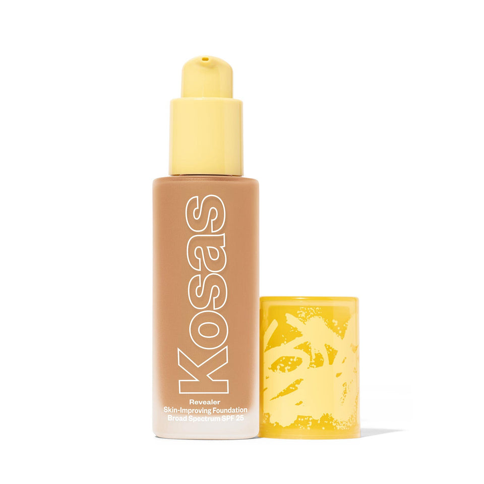 Kosas bottle front packaging showing label and shade on compact counter
