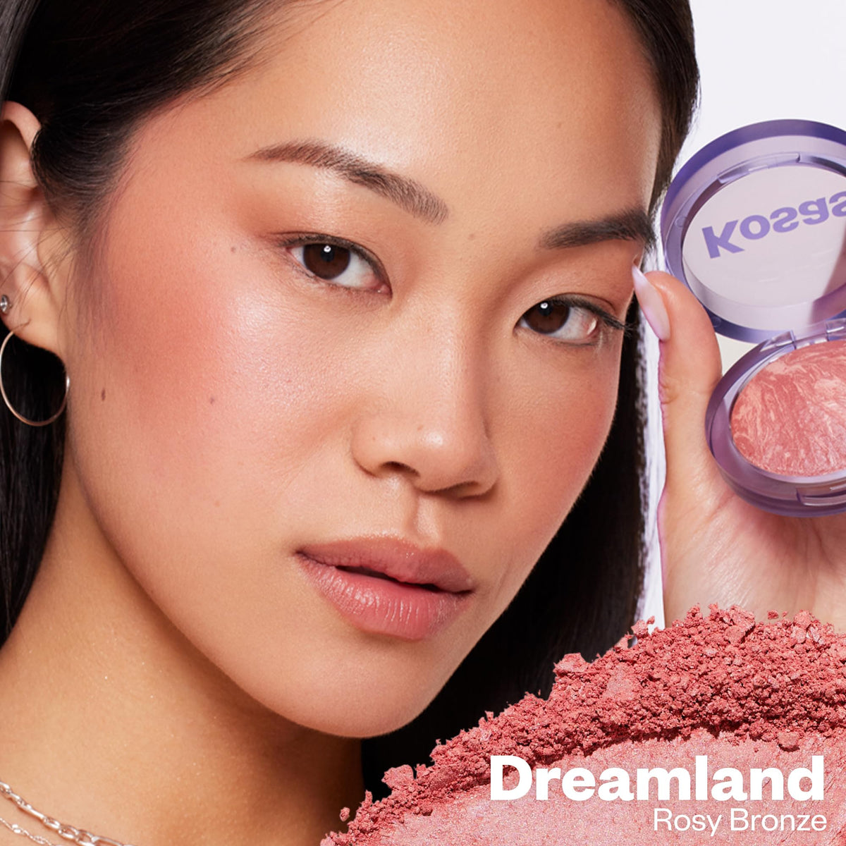 Kosas pan close-up of two-tone baked blush showing blended pigments and glow benefit