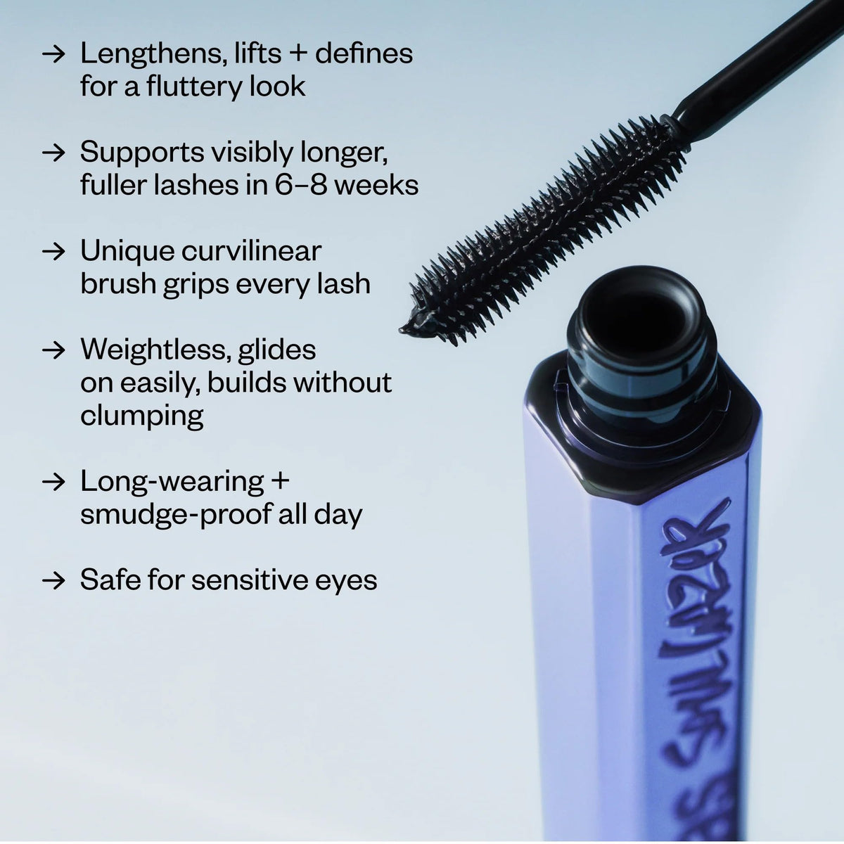 Kosas Soulgazer application demonstrating root-to-tip lift and separation benefit
