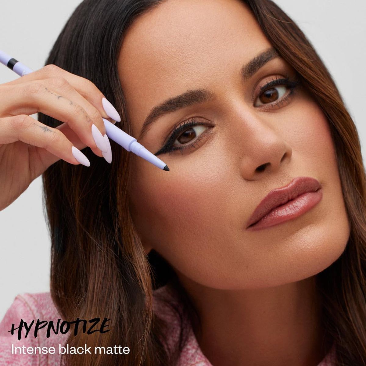 Kosas pencil tip close-up demonstrating creamy gel texture and precise application