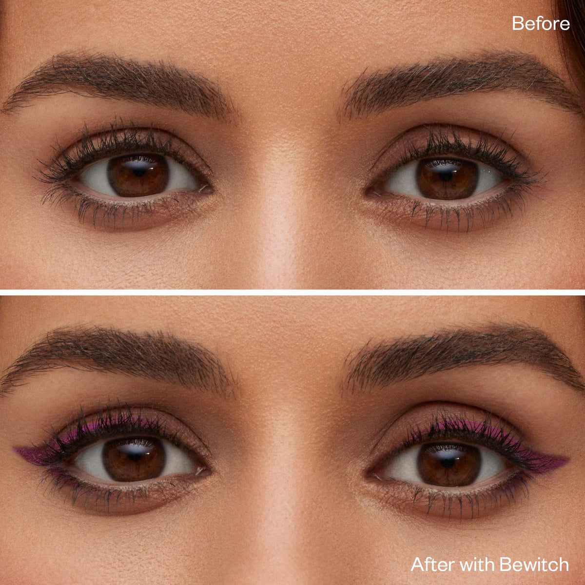 Kosas Soulgazer swatch on skin demonstrating Night Violet Satin payoff and blendability
