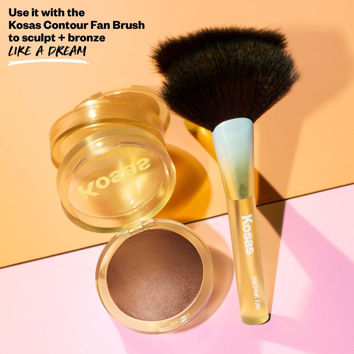 Kosas bronzer in a purse showing travel-friendly convenience and glow