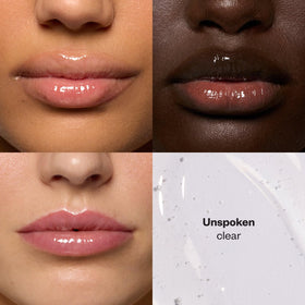 Kosas Unspoken texture swirl of gloss showing lightweight, non-sticky shine benefit