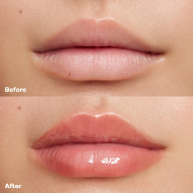 Kosas gloss applied on lips showing natural sheen and hydrated look