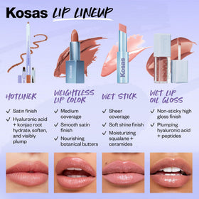 Kosas gloss close-up showing reflective shine and polished lip appearance