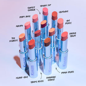 Kosas Wet Stick applied on lips close-up for smooth glossy finish