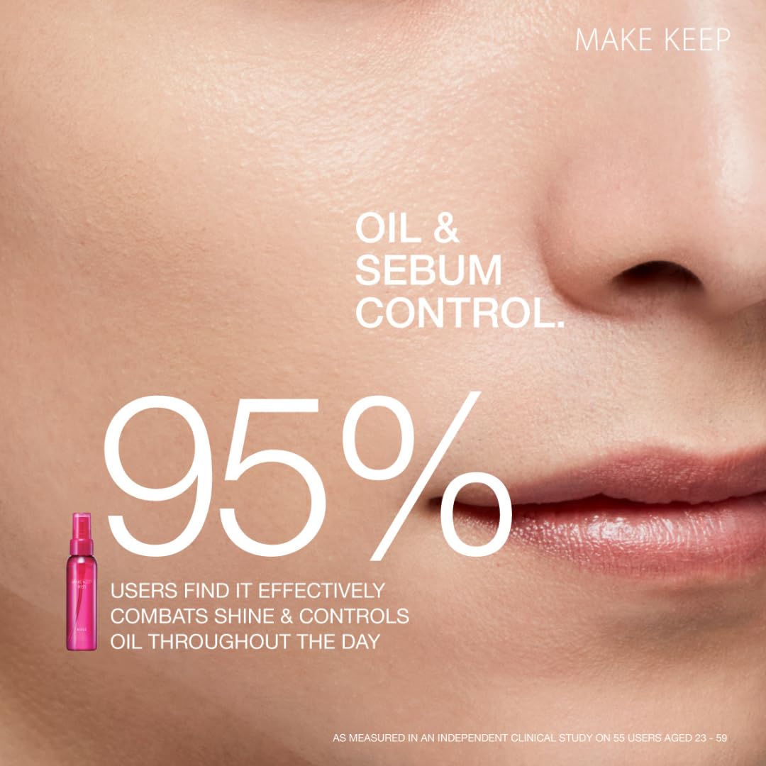 Kose mist being sprayed onto face, shows quick application and natural finish