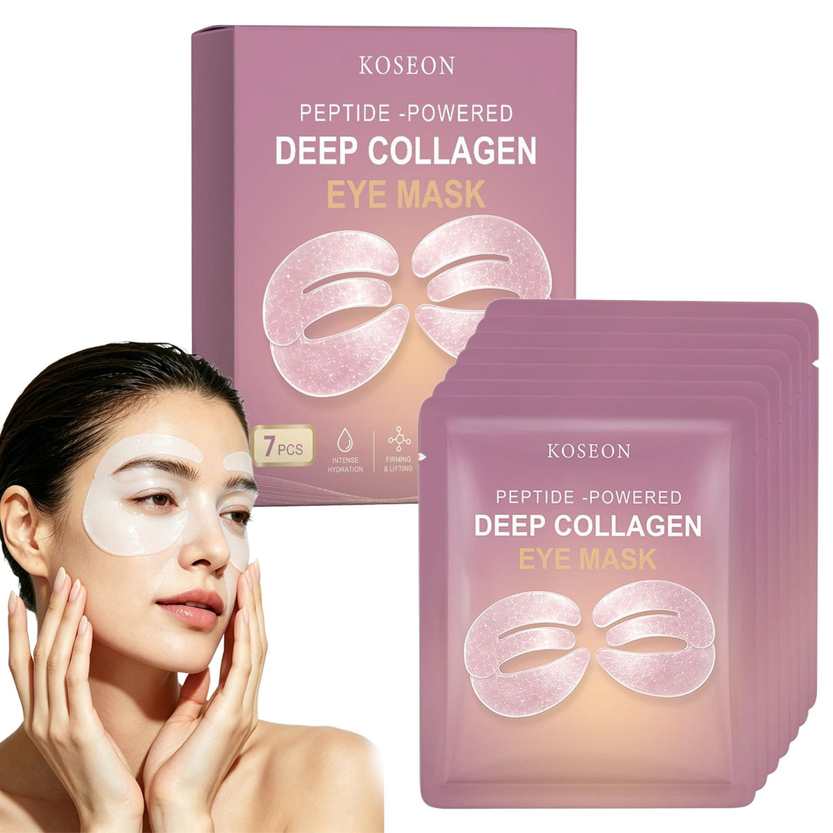 koseon front packaging showing seven collagen eye patches and clean design benefit: clarity