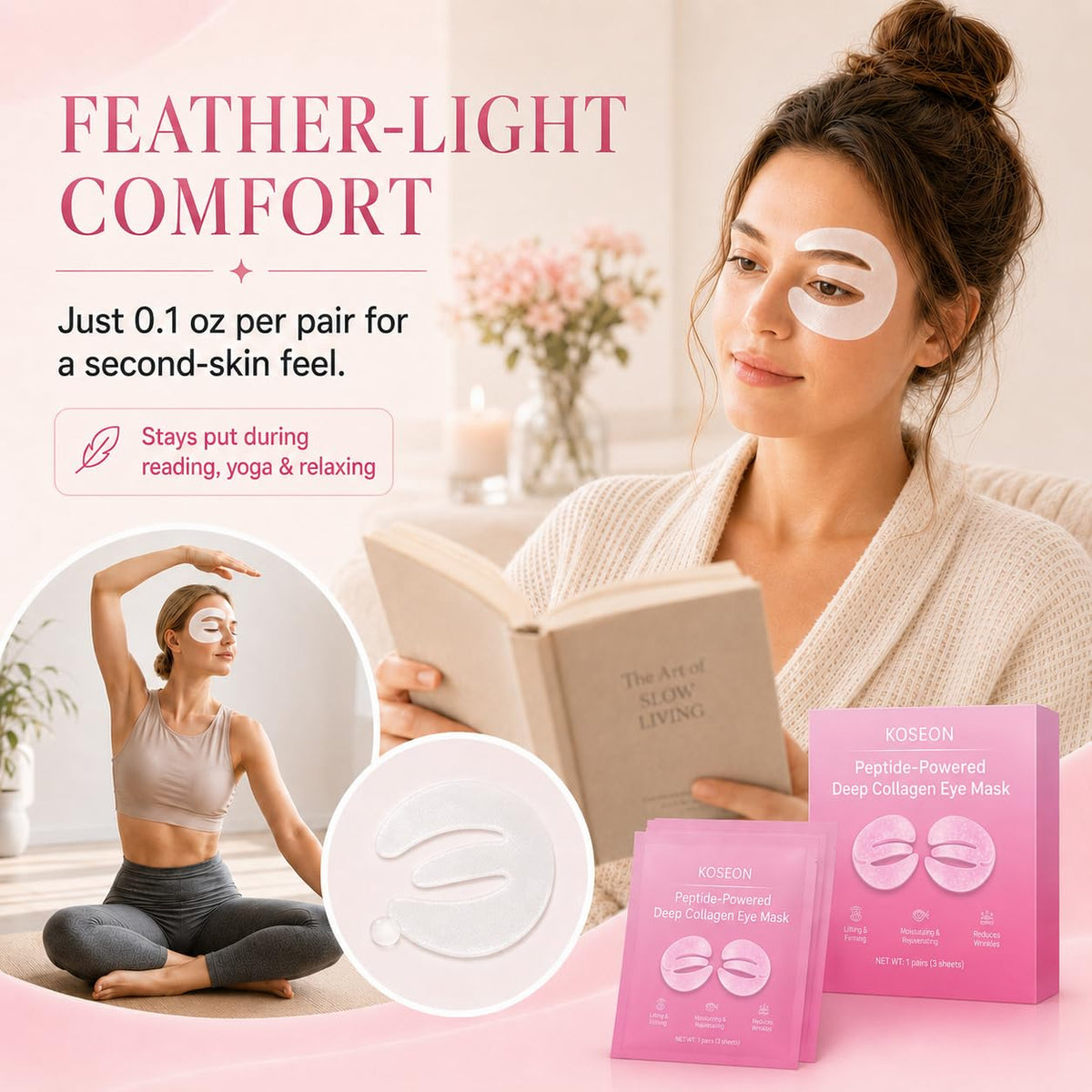 KOSEON open sheet revealing five pairs of patches for multiple uses benefit